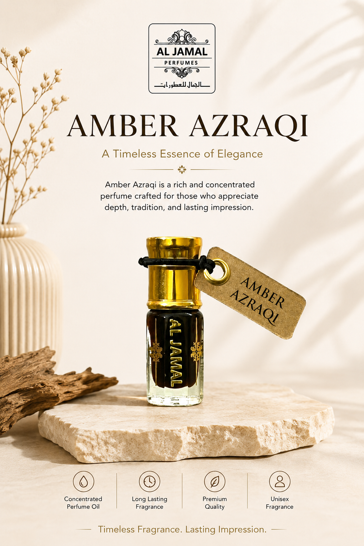 AL JAMAL Amber Azraqi Attar Oil 3ml | Made With Natural Ingredients | Long Lasting