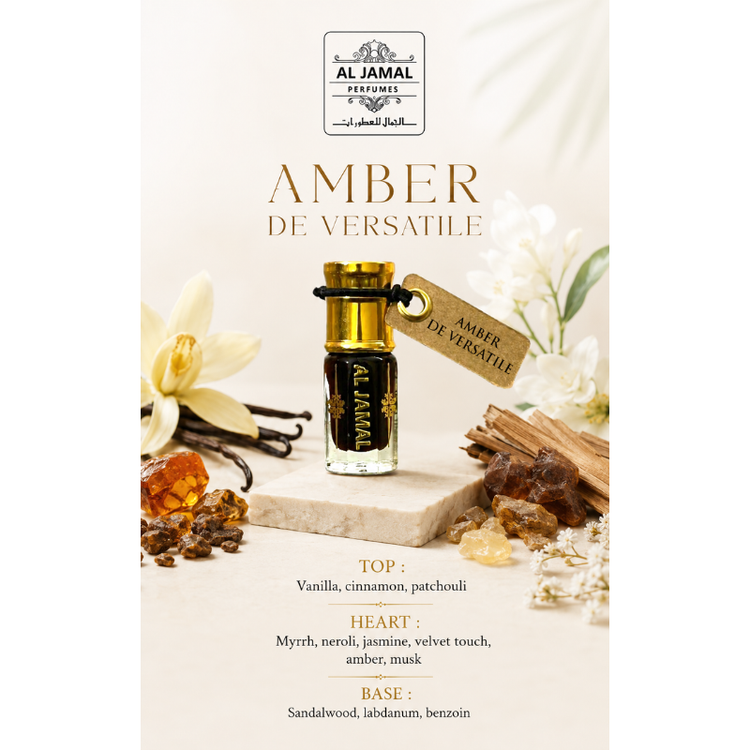 AL JAMAL Amber De Versatile Attar Oil 3ml | Made With Natural Ingredients | Long Lasting