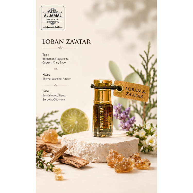 AL JAMAL Loban & Za'atar Attar Oil 3ml | Made With Natural Ingredients | Long Lasting