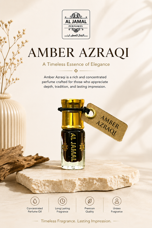 AL JAMAL Amber Azraqi Attar Oil 3ml | Made With Natural Ingredients | Long Lasting
