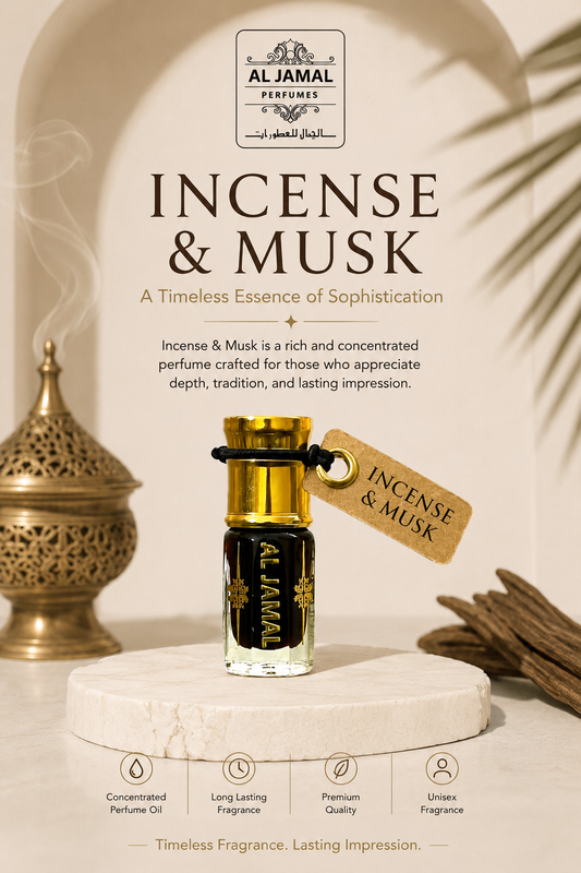 AL JAMAL Incense & Musk Attar Oil 3ml | Made With Natural Ingredients | Long Lasting