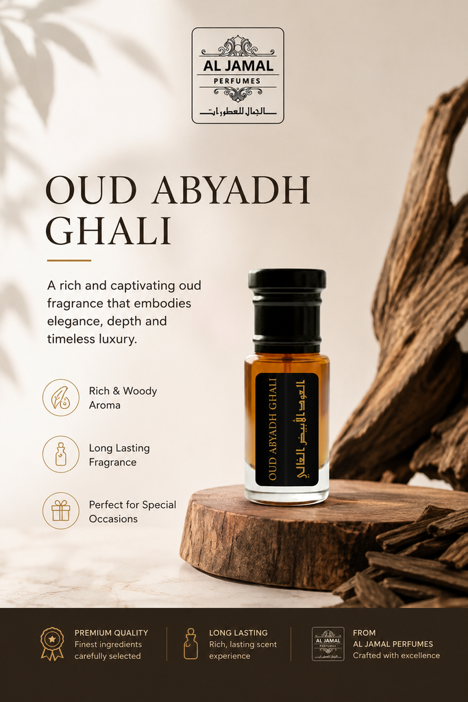 AL JAMAL Oud Abyadh Ghali Attar Oil 3ml | Made With Natural Ingredients | Long Lasting