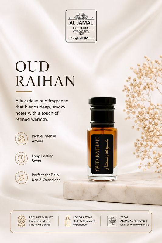 AL JAMAL Oud Raihan Attar Oil 3ml | Made With Natural Ingredients | Long Lasting