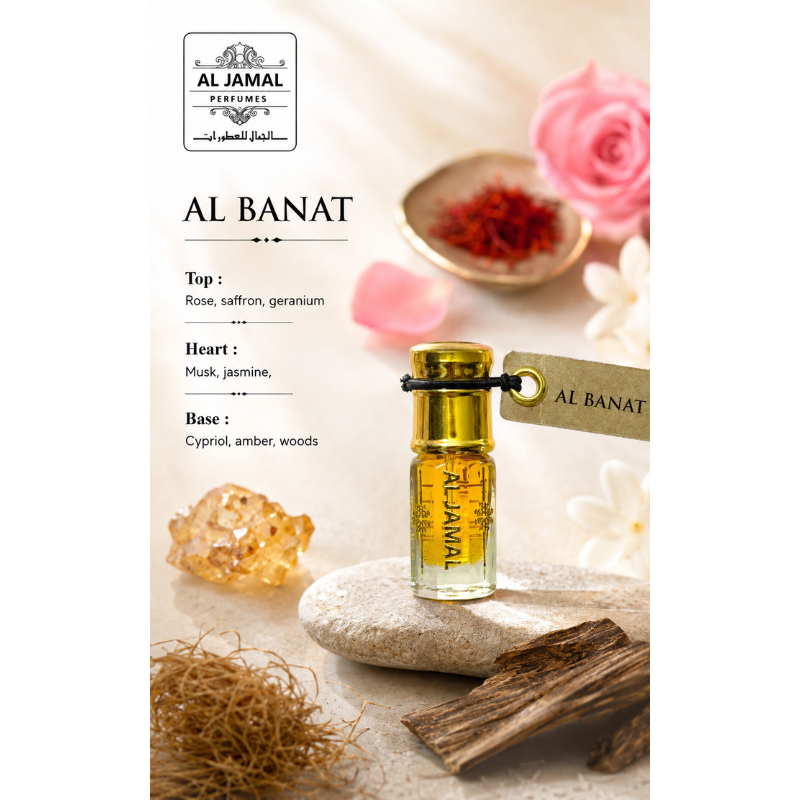 AL JAMAL Al Banat Attar Oil 3ml | Made With Natural Ingredients | Long Lasting