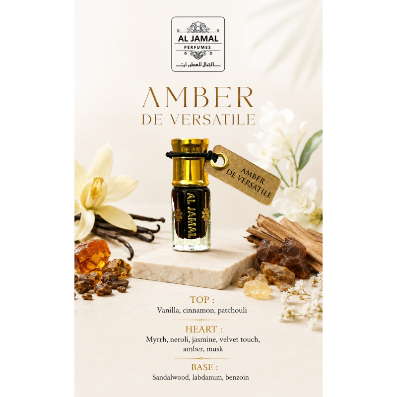 AL JAMAL Amber De Versatile Attar Oil 3ml | Made With Natural Ingredients | Long Lasting