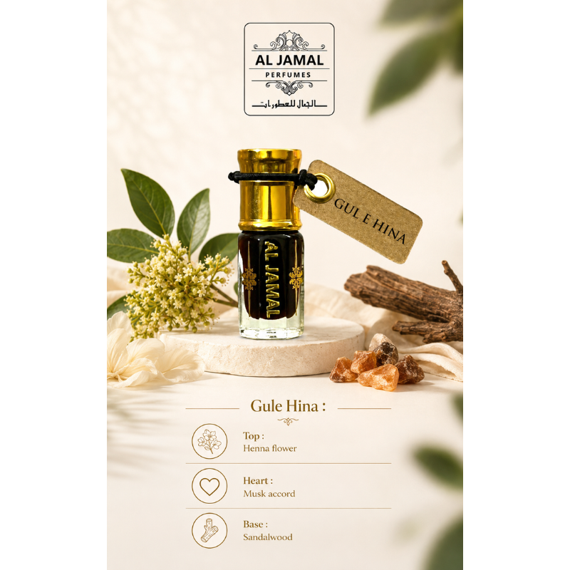 AL JAMAL Gul E Hina Attar Oil 3ml | Made With Natural Ingredients | Long Lasting