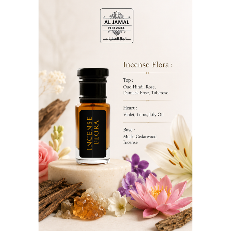 AL JAMAL Incense Flora Attar Oil 3ml | Made With Natural Ingredients | Long Lasting