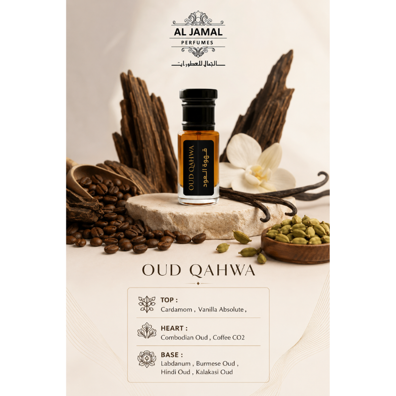 AL JAMAL OUD QAHWA Attar Oil 3ml | Made With Natural Ingredients | Long Lasting