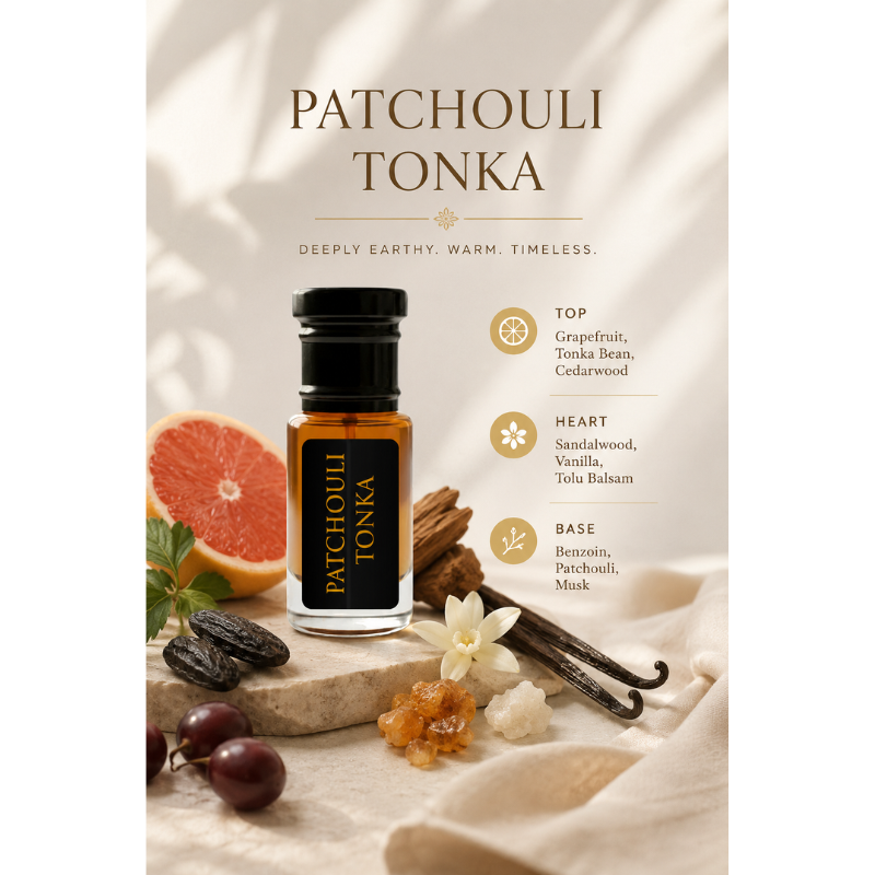 AL JAMAL Patchouli Tonka Attar Oil 3ml | Made With Natural Ingredients | Long Lasting