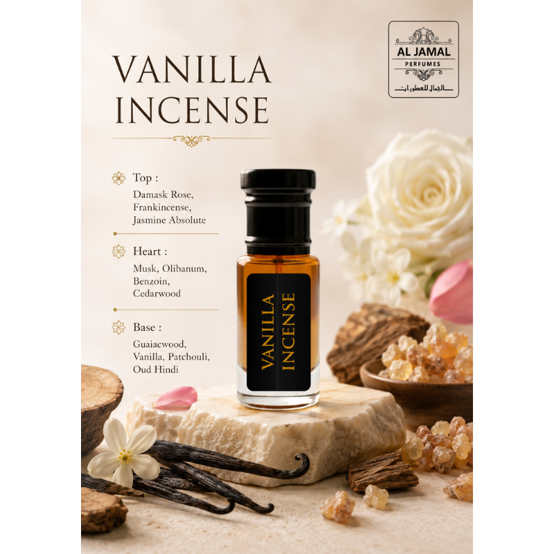 AL JAMAL Vanilla incense Attar Oil 3ml | Made With Natural Ingredients | Long Lasting